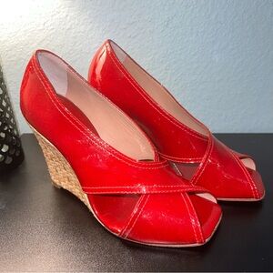 BCBG Max Azria Red Raisa Wicker Wedge Size 6 B